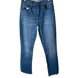 Madewell The High Rise Slim‎ Crop BoyJean Size 25 Blue Denim Jeans Frayed